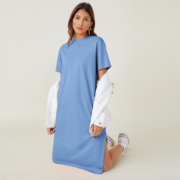 

Split Hem Solid Dress, Blue