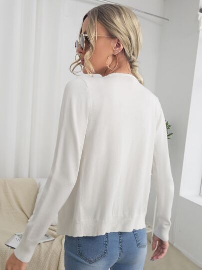 Easowa Solid Button Front Cardigan,Long Sleeve Tops,Knitted Sweater In Fall/Winter