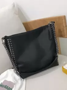 Studded Decor Large Capacity Bucket Bag