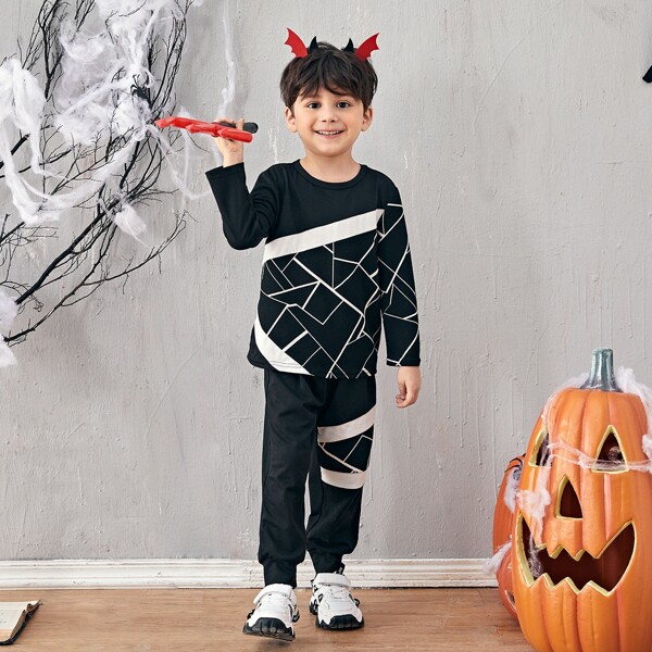 

Toddler Boys Geo Print Color Block Tee & Sweatpants, Black