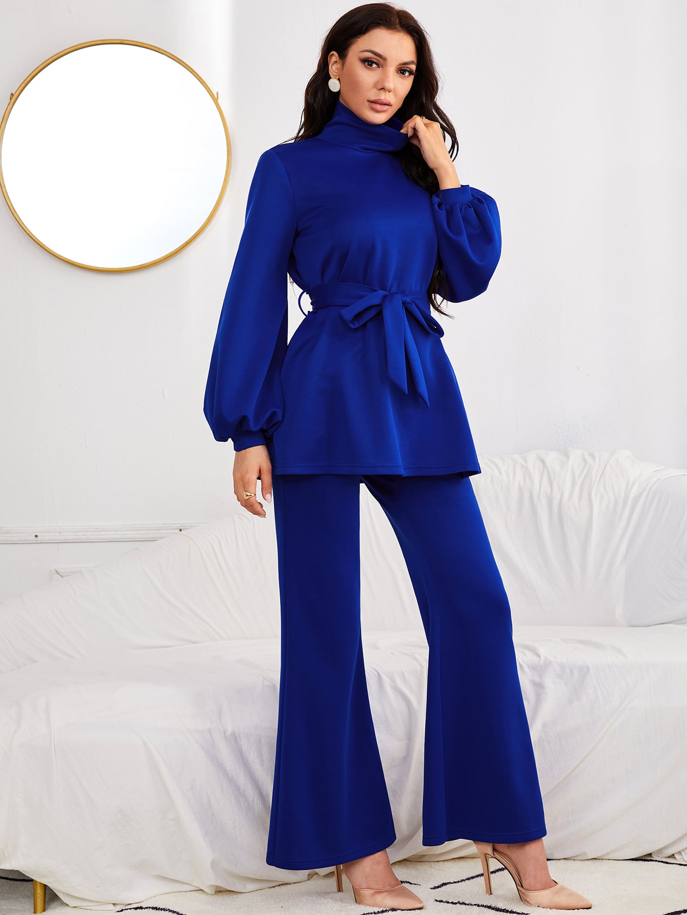High neck belted top & pants