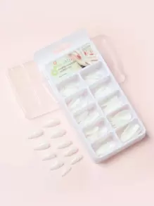 100入組短圓指甲白色素面造假指甲，按壓將其貼上，美容美甲必備品 - 白色 - 查看 1