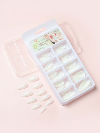 Actualiza tu apariencia con 100 piezas de uñas postizas blancas con forma de almendra corta y sin decoración. Suministros de uñas uñas falsas uña falsa uña acrílica