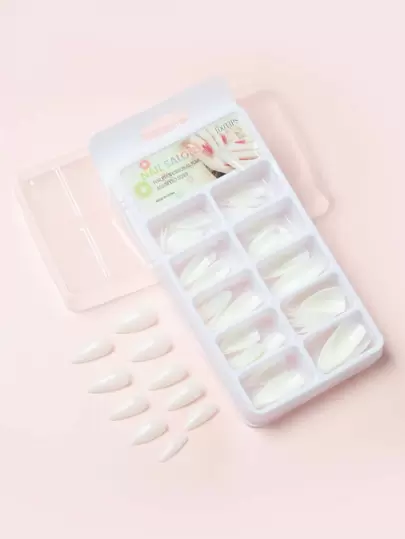 Actualiza tu apariencia con 100 piezas de uñas postizas blancas con forma de almendra corta y sin decoración. Suministros de uñas uñas falsas uña falsa uña acrílica