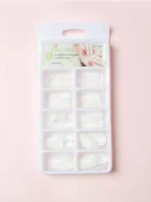 100入組短圓指甲白色素面造假指甲，按壓將其貼上，美容美甲必備品 - 白色 - 查看 2