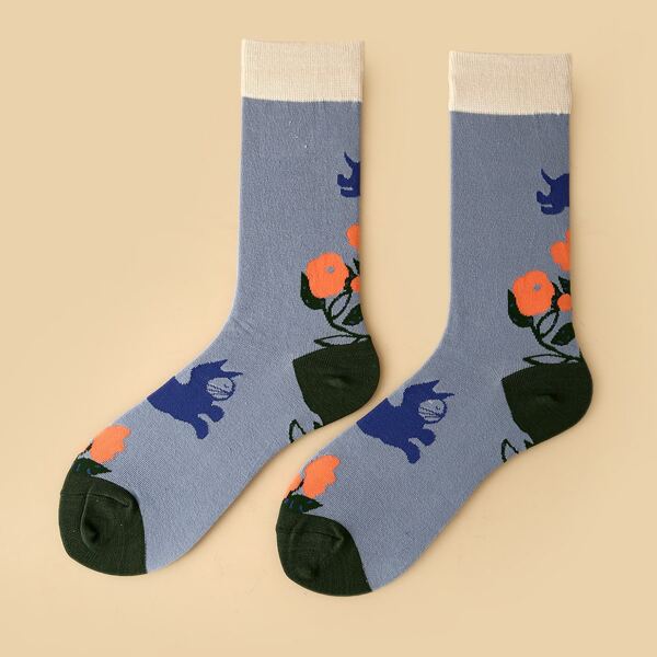 

Flower Print Crew Socks, Multicolor