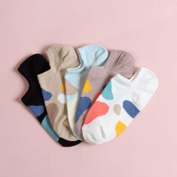 

5pairs Color Block Ankle Socks, Multicolor