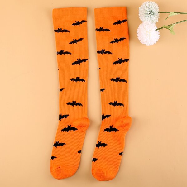 

Bat Print Over The Calf Socks, Burnt orange