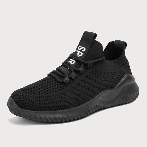

Breathable Letter Graphic Running Shoes, Black