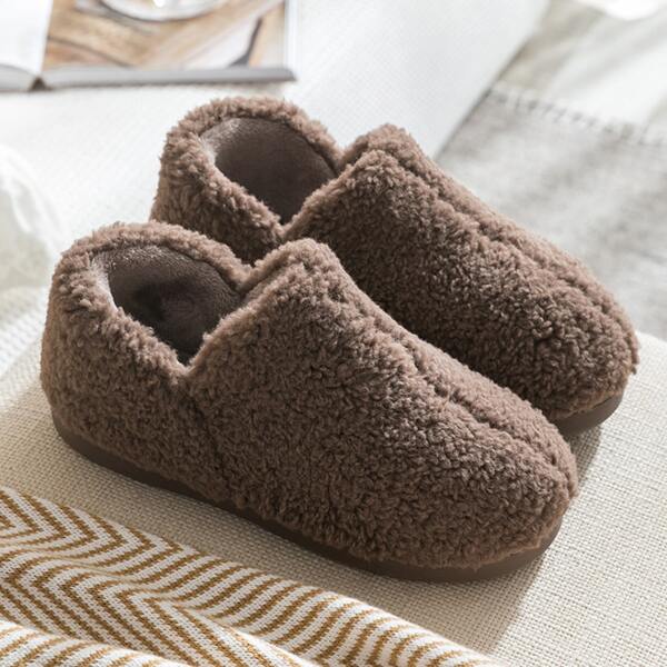 

Men Minimalist Fluffy Bedroom Slippers, Coffee brown