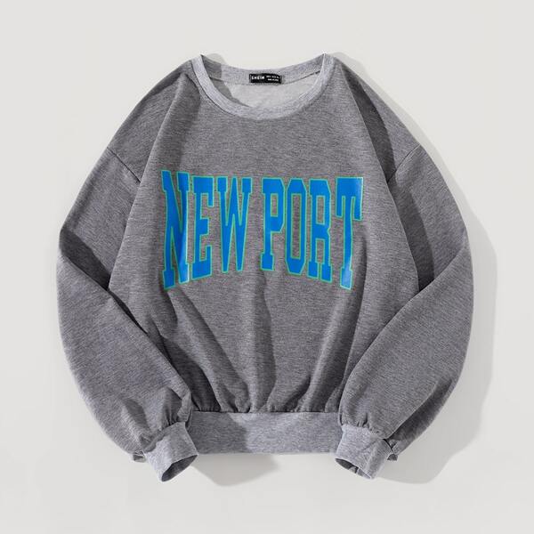 

Letter Graphic Drop Shoulder Sweatshirt, Grey