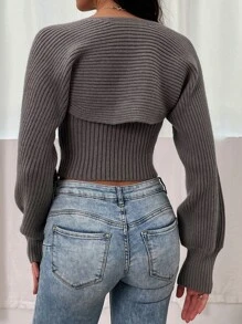 Chiquease Ripped Knit Knit Tube Top With Bolero - Grey - View 2