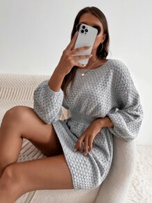 SHEIN LUNE 蝙蝠袖束腰毛衣洋裝