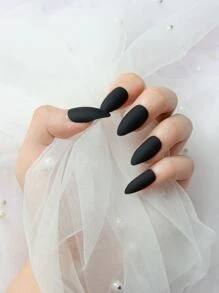 Transform Your Nails with 24pcs Short Coffin Fake Nail & 1pc Nail File & 1sheet Tape - Black - View 1