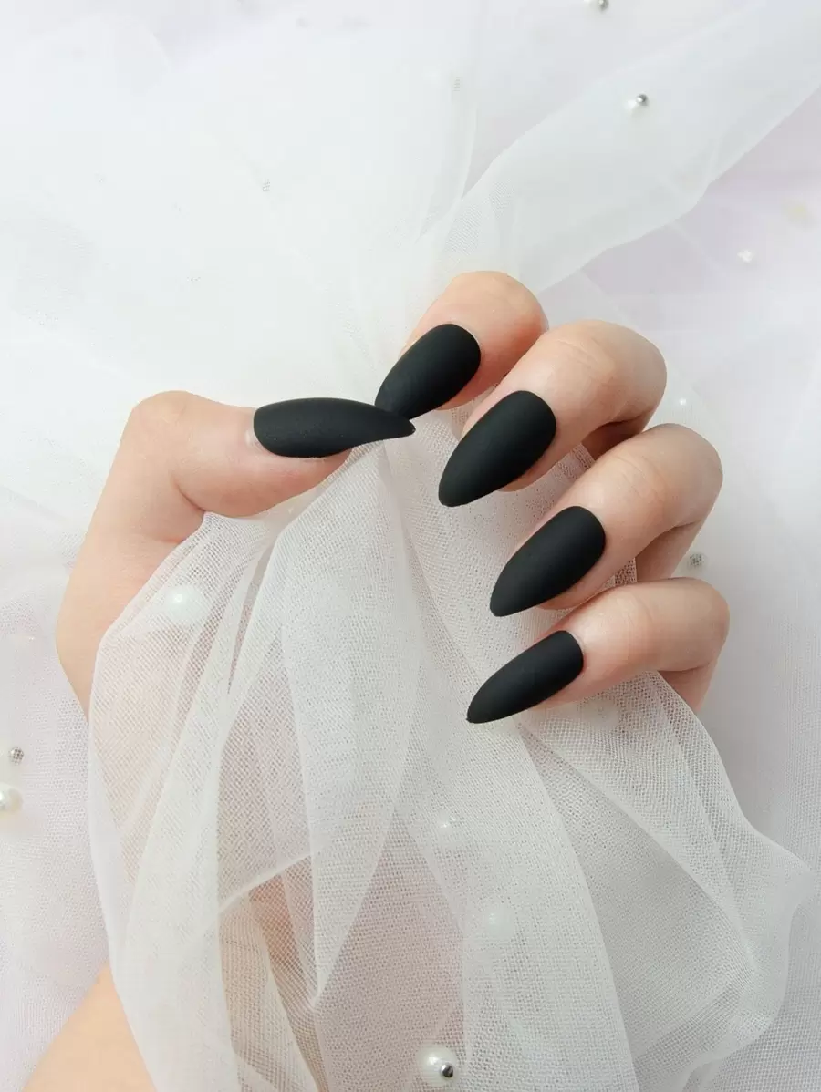 Transform Your Nails with 24pcs Short Coffin Fake Nail & 1pc Nail File & 1sheet Tape - Black - View 1