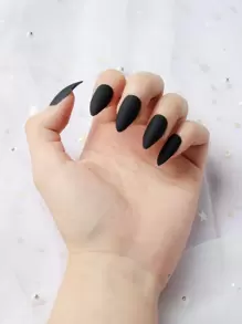 Transform Your Nails with 24pcs Short Coffin Fake Nail & 1pc Nail File & 1sheet Tape - Black - View 5