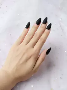 Transform Your Nails with 24pcs Short Coffin Fake Nail & 1pc Nail File & 1sheet Tape - Black - View 4