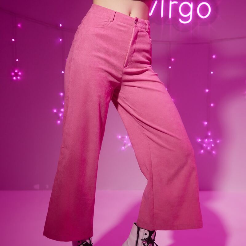 

Split Hem Corduroy Wide Leg Pants, Pink