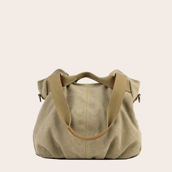 

Ruched Canvas Large Capacity Tote Bag, Khaki