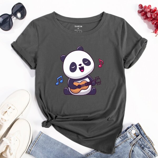 

Panda Print Short Sleeve Tee, Dark grey