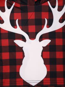 SHEIN Unity 1pc Gingham And Elk Print Crop Hoodie Pullover Fall Outfit - Multicolor - View 3