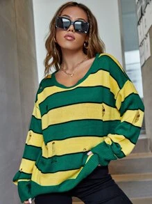 SHEIN Áo len Bị tách Sọc Giải trí - Nhiều màu - Xem 1