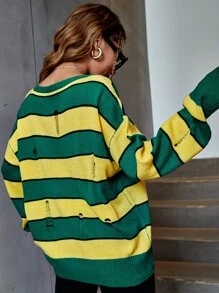 SHEIN Áo len Bị tách Sọc Giải trí - Nhiều màu - Xem 2