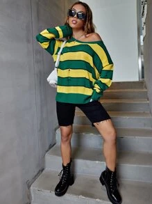 SHEIN Áo len Bị tách Sọc Giải trí - Nhiều màu - Xem 4