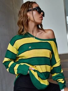 SHEIN Áo len Bị tách Sọc Giải trí - Nhiều màu - Xem 5