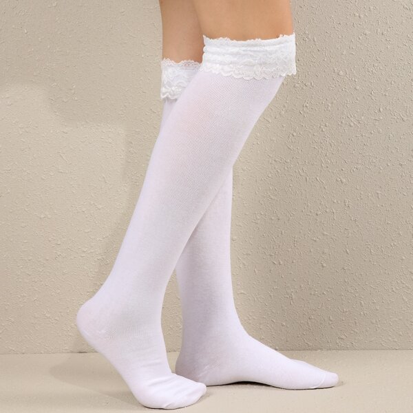 

Lace Trim Over The Calf Socks, White