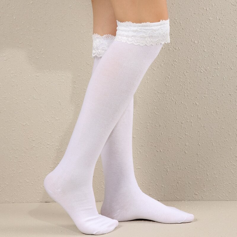 

Lace Trim Over The Calf Socks, White