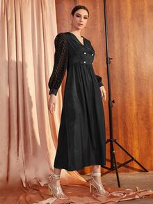 Modelyn Button Detail Lantern Sleeve Dress - Black - View 3