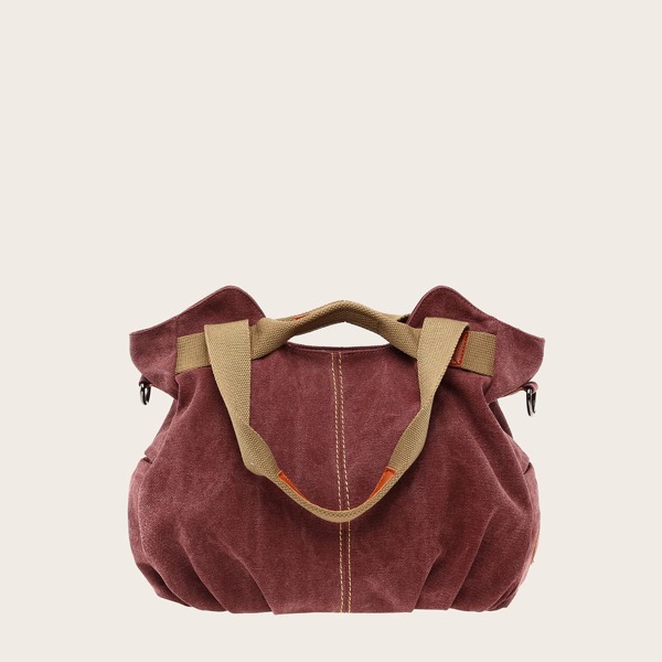 

Ruched Canvas Large Capacity Tote Bag, Rusty rose