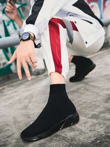 男士簡約透氣襪式運動鞋男士性感 - 黑色 - 查看 6