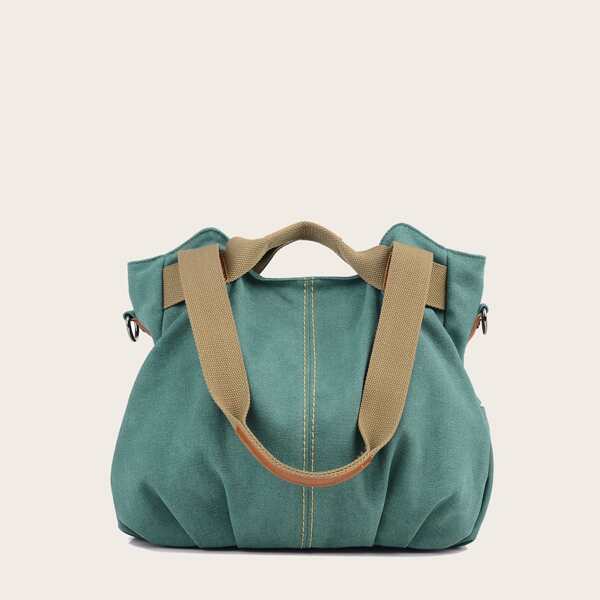 

Ruched Canvas Large Capacity Tote Bag, Green