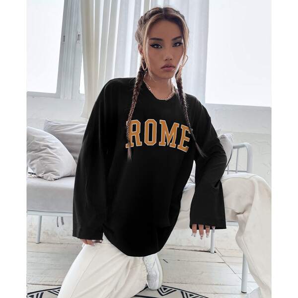 

Drop Shoulder Letter Graphic Tee, Black