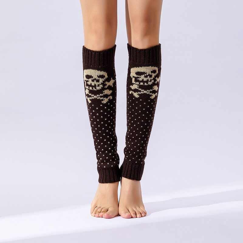 

Skull Print Leg Warmers, Coffee brown