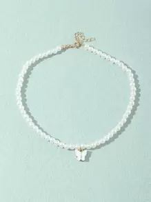 女孩蝴蝶墜飾串珠項鏈