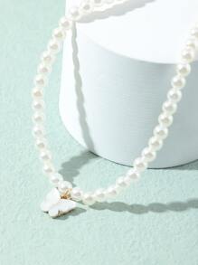 女孩蝴蝶墜飾串珠項鏈