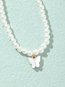 女孩蝴蝶墜飾串珠項鏈