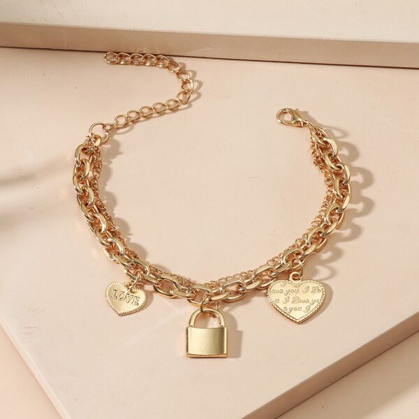 

Heart Charm Bracelet, Gold