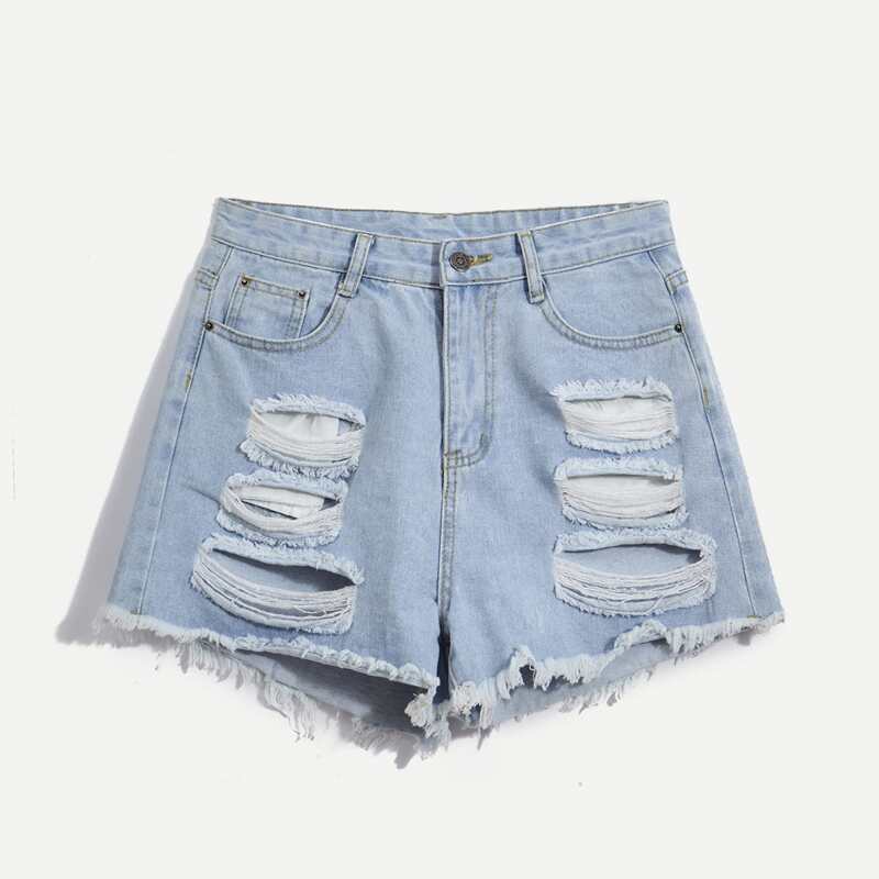 

Solid Ripped Distressed Denim Shorts, Light wash