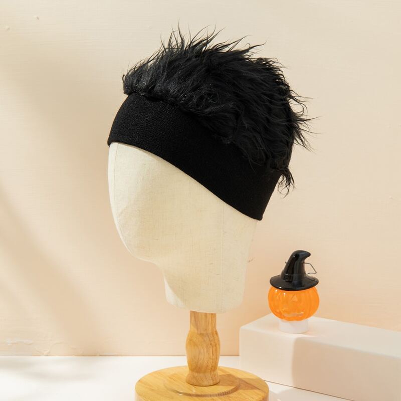 

Guys Wig Decor Knit Hat, Black