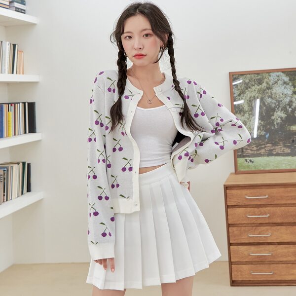 

Cherry Pattern Button Front Cardigan, Multicolor