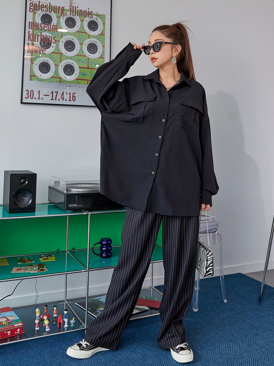 Solid Drop Shoulder Longline Blouse