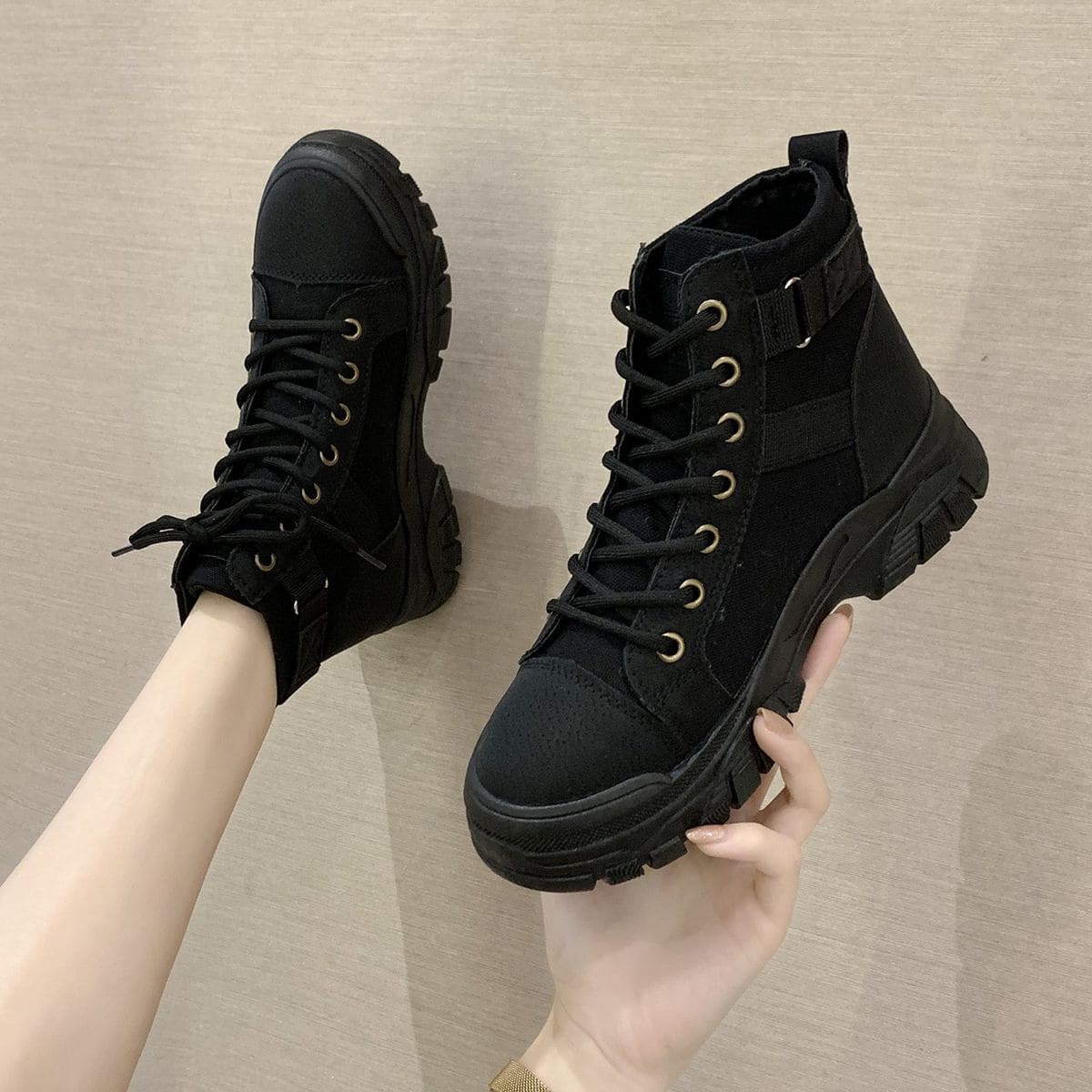 

Lace-up Front Combat Boots, Black
