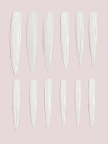 Get Glamorous with 12pcs Long Stiletto Transparent Fake Nail For Home DIY Nail Salon Nail Extension - Clear - View 1