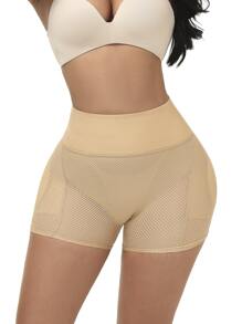 Women's Khaki High Stretch Semi-Sheer Plain Casual Shapewear Shorts