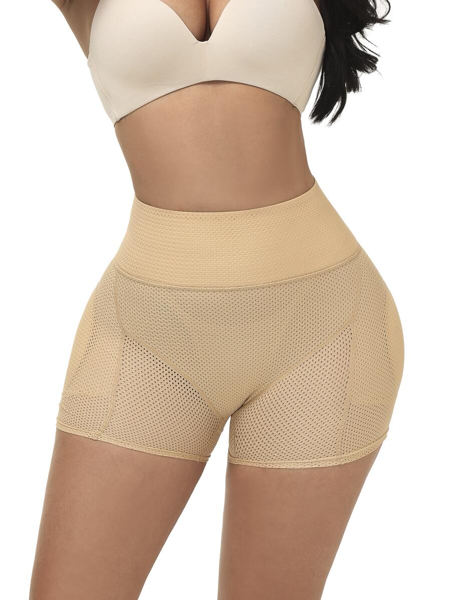 Women's Khaki High Stretch Semi-Sheer Plain Casual Shapewear Shorts
