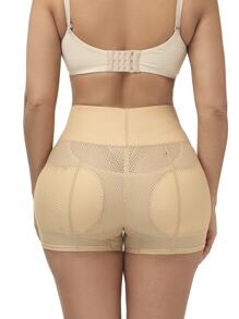 Women's Khaki High Stretch Semi-Sheer Plain Casual Shapewear Shorts